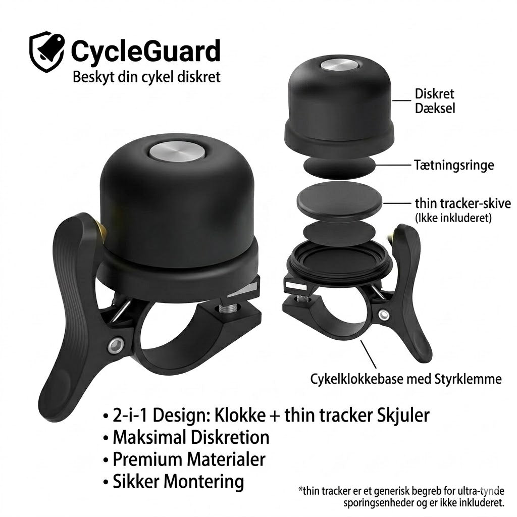 Ringklokke til Cykel med Integreret Tracker-skjuler – Anti-tyveri – Sort